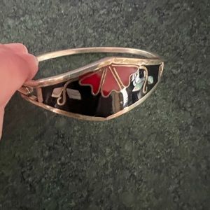 Silver enamel & shell inlay Mexico bangle